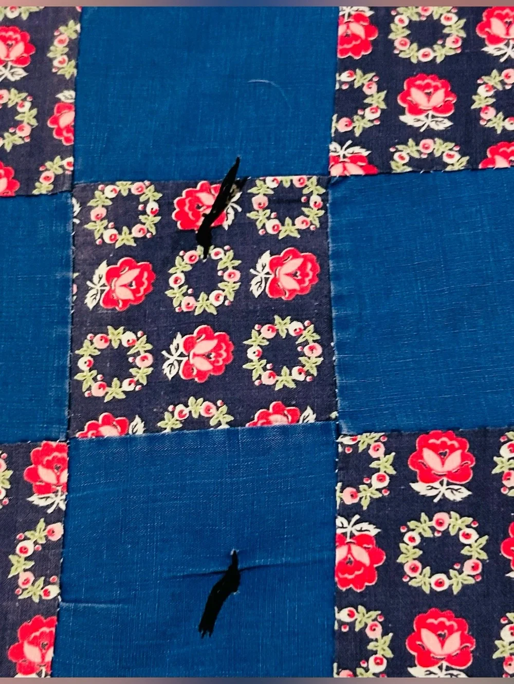 Whimsical Antique handmade cotton patchwork quilt rustic country folk art